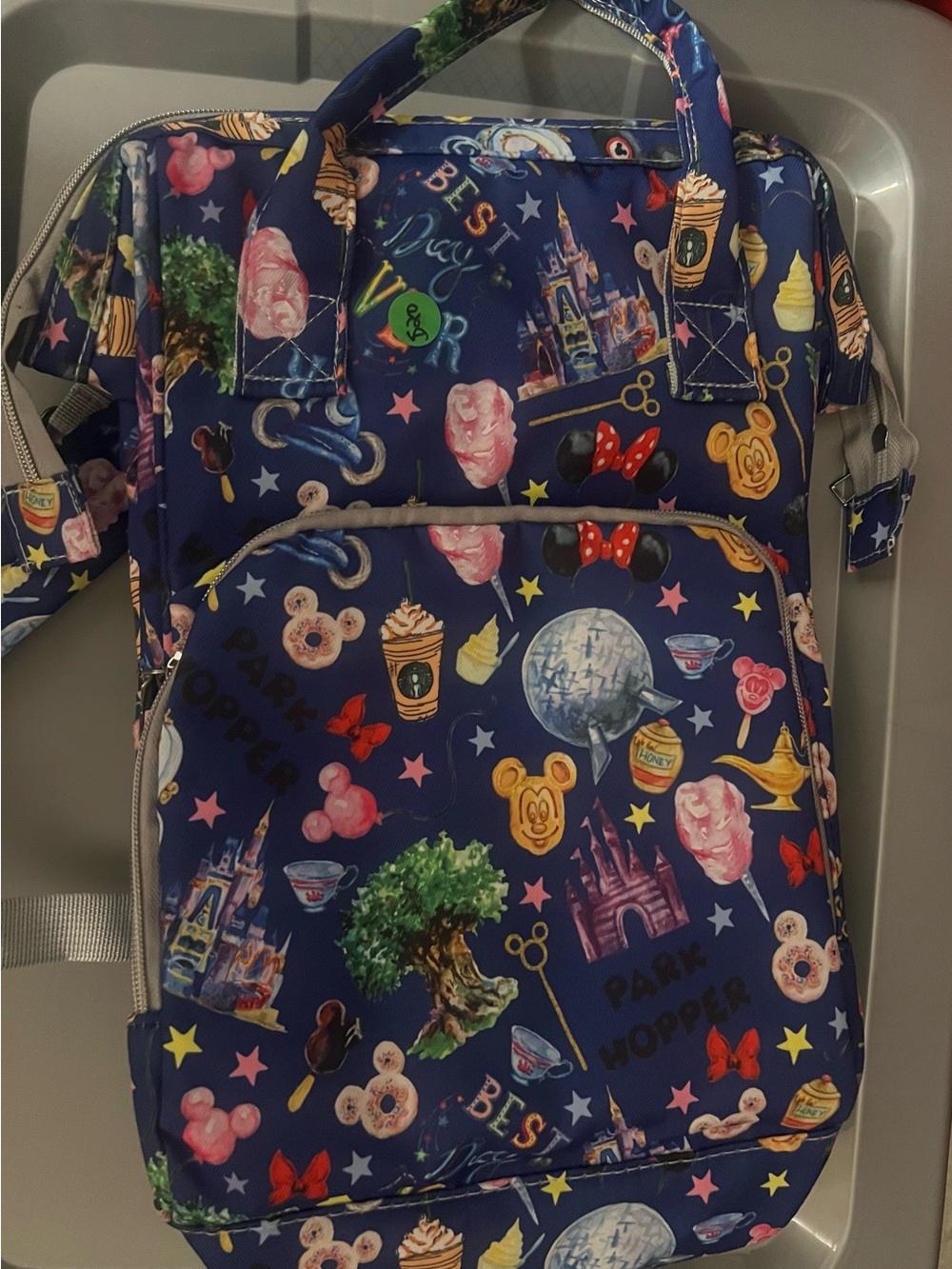 Disney Navy Blue Patterned Diaper Bag with Multicolor Theme Icons